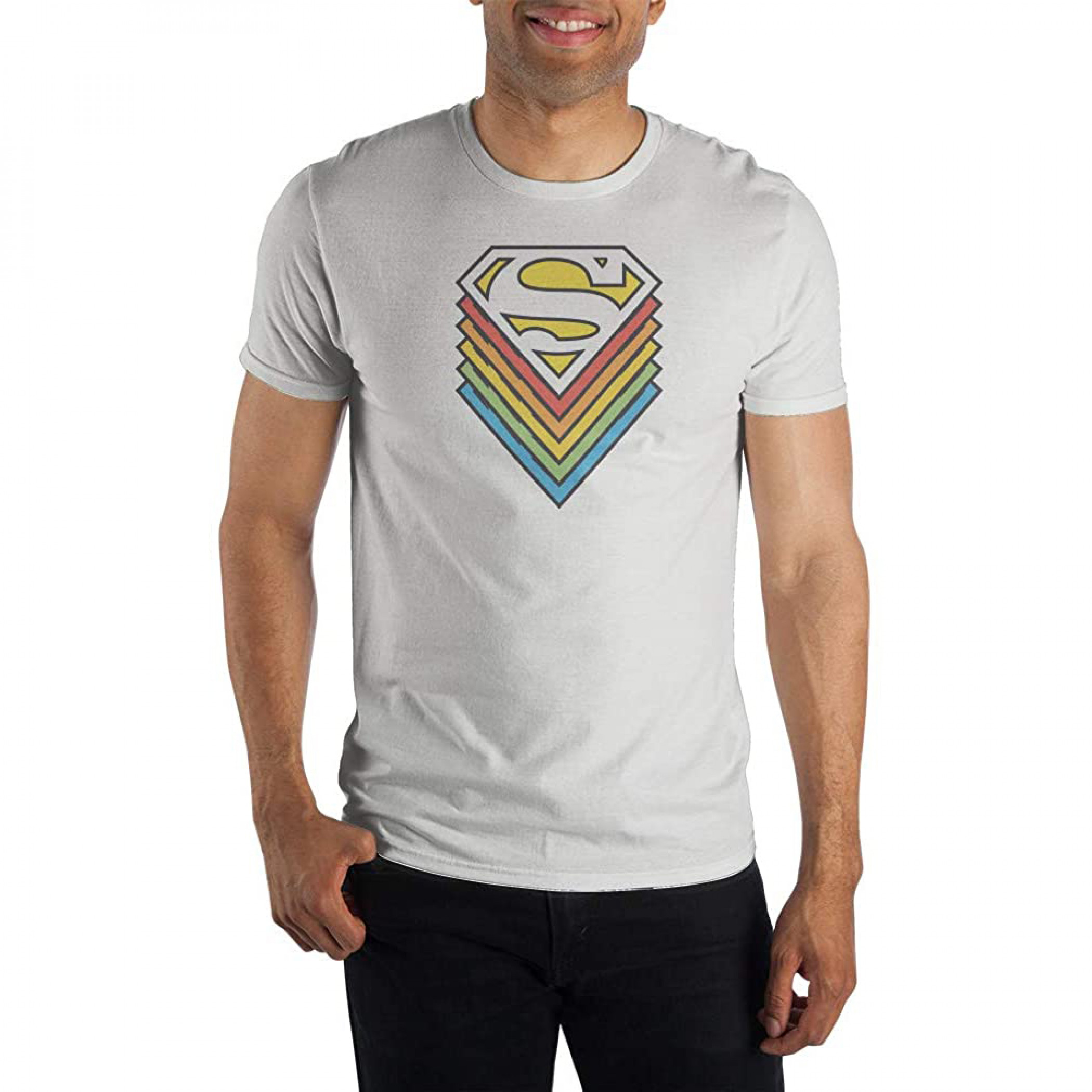 DC Comics Superman Symbol Rainbow Repeating Shapes T-Shirt